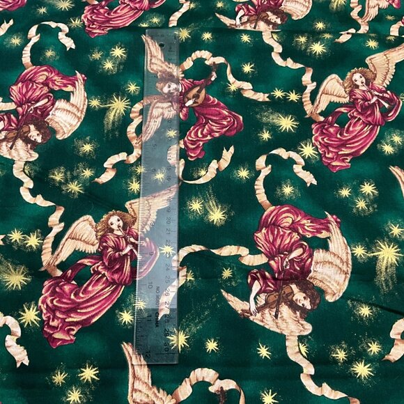 Christmas Winged Angels w/ Instruments Green Gold Fabric Original R.E.D. 3 Yd - Picture 5 of 5